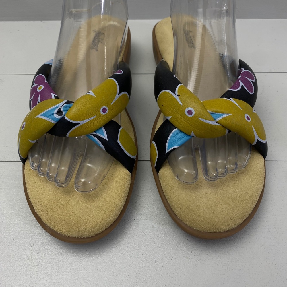 Y2K Auditions Floral Twisted Strap Slide Sandals Womens 10N Leather Boho Groovy